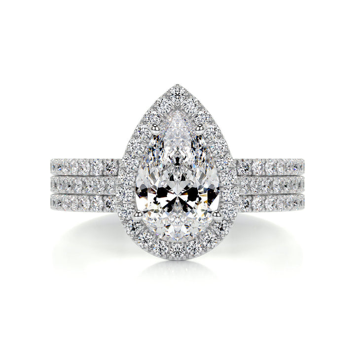 Pear Shaped Lab Diamond Halo Pavé Bridal Set