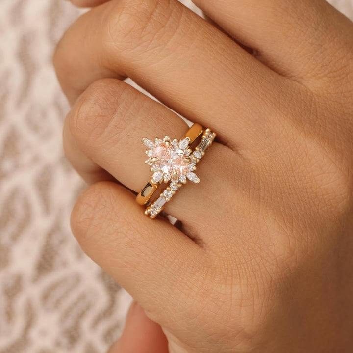 2.0CT Pink Oval Cluster IGI Certified Lab Grown Diamond Engagement Ring