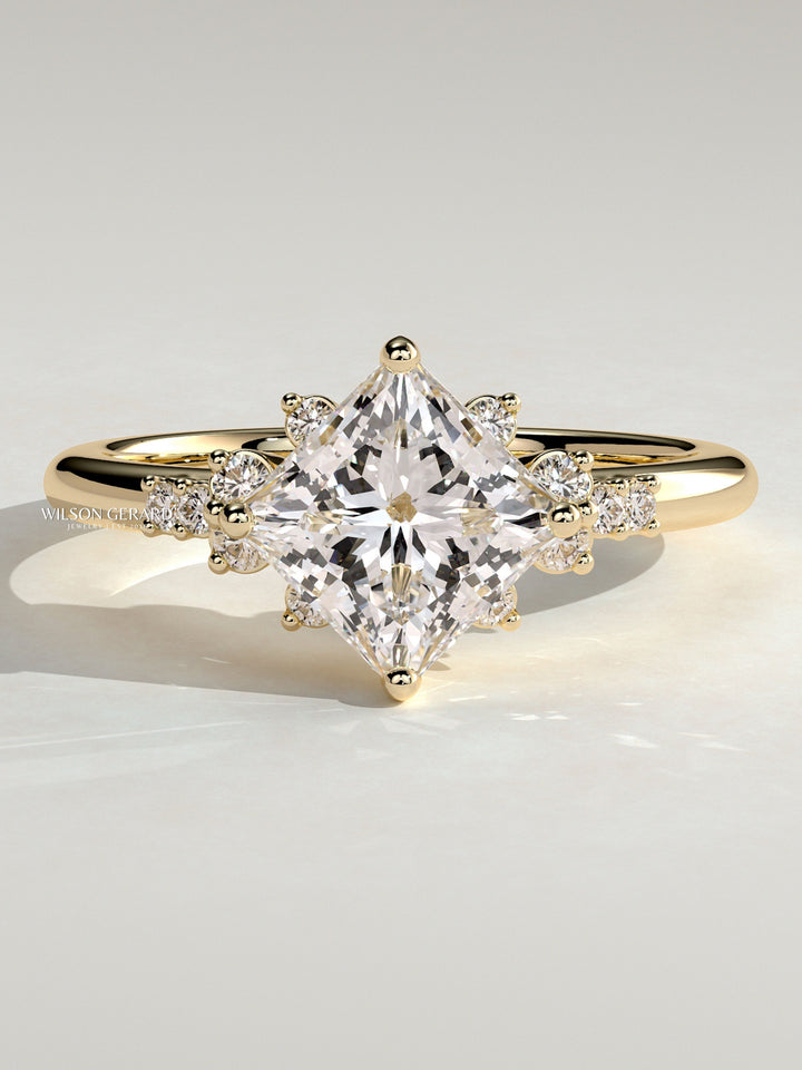 princess cut lab grown diamond engagement ring cluster
