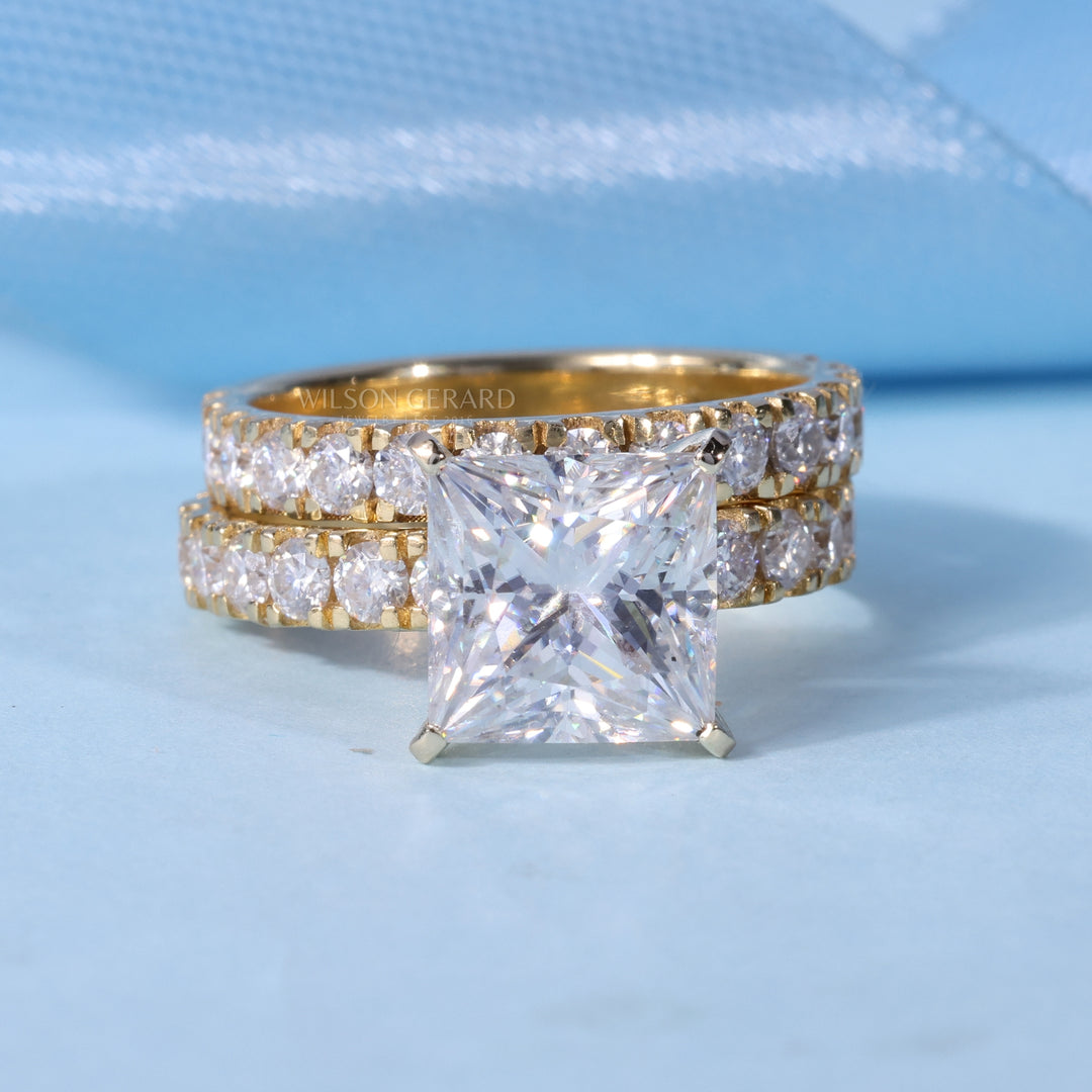 Princess Cut Lab Grown Diamond Pavé Engagement Ring With Wedding Band