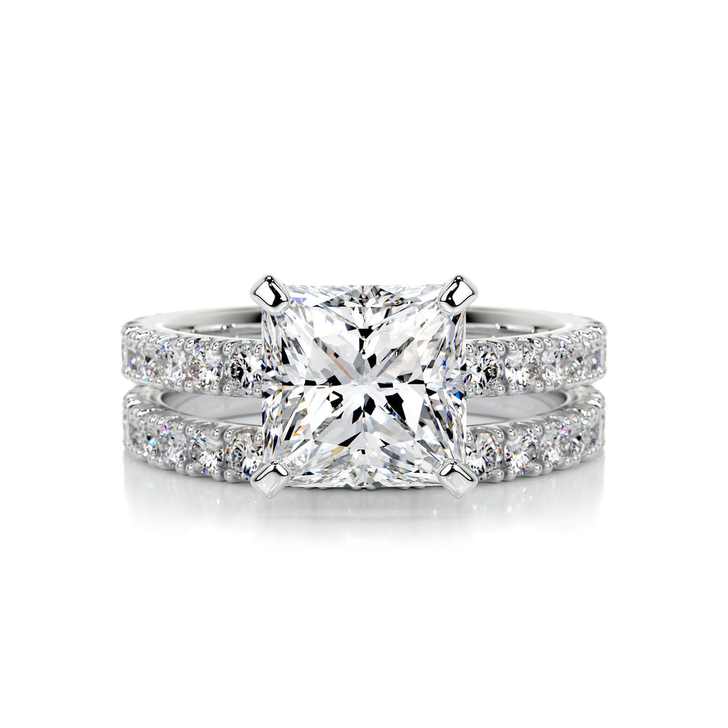 2.0ct princess solitaire pavé F VS lab diamond bridal ring set USA