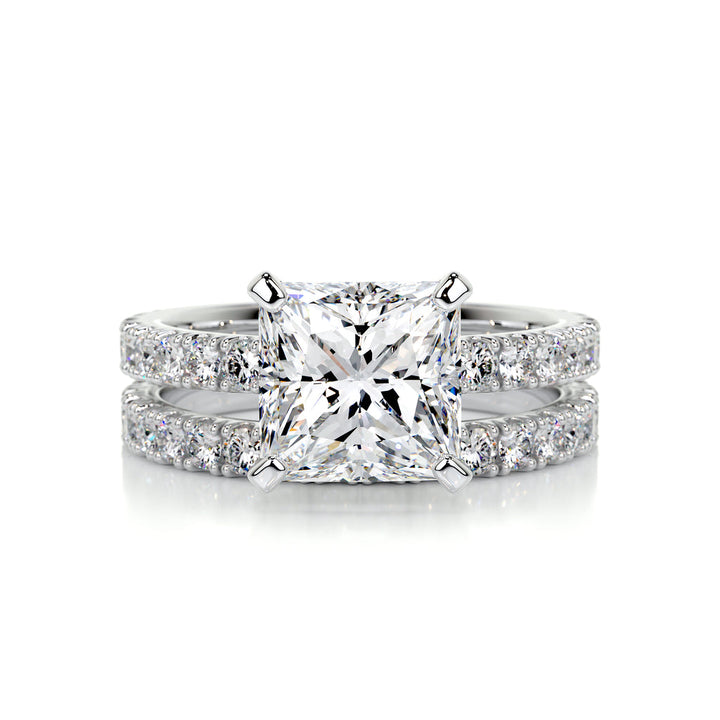 2.0ct princess solitaire pavé F VS lab diamond bridal ring set USA