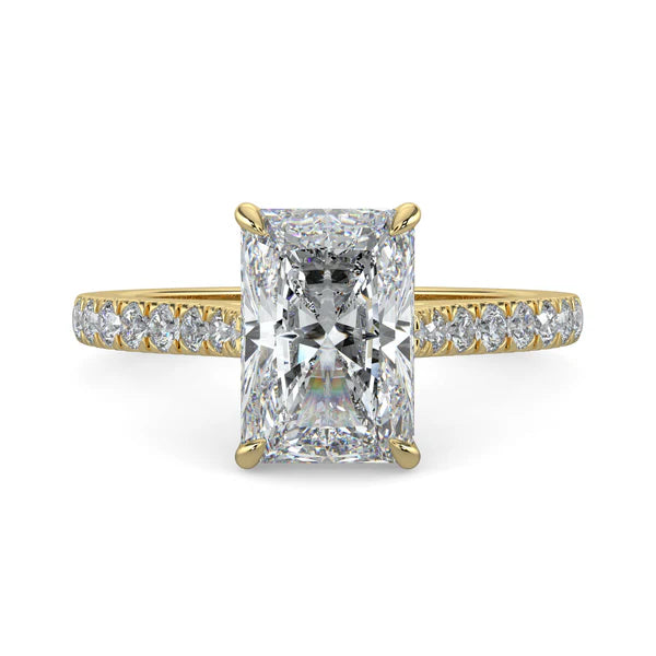 2 carat radiant cathedral pavé engagement ring lab grown diamond E VS1 USA