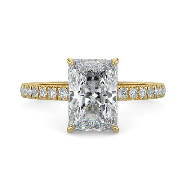 2 carat radiant pavé engagement ring lab grown diamond E VS1 USA