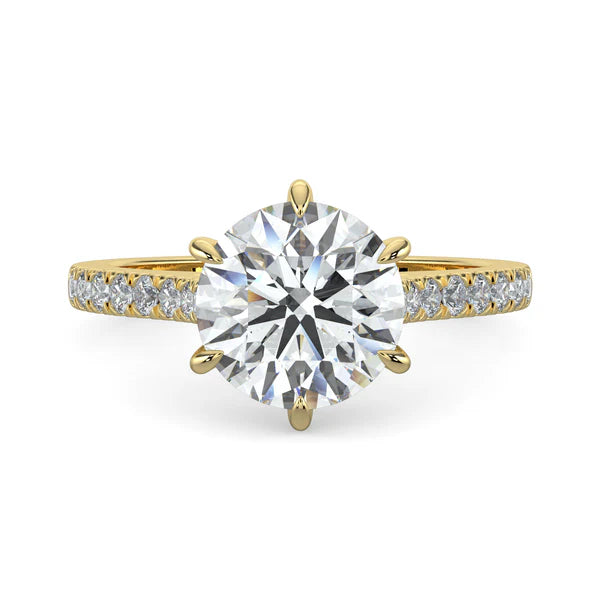 2 carat round cathedral pavé engagement ring lab grown diamond E VS1 USA