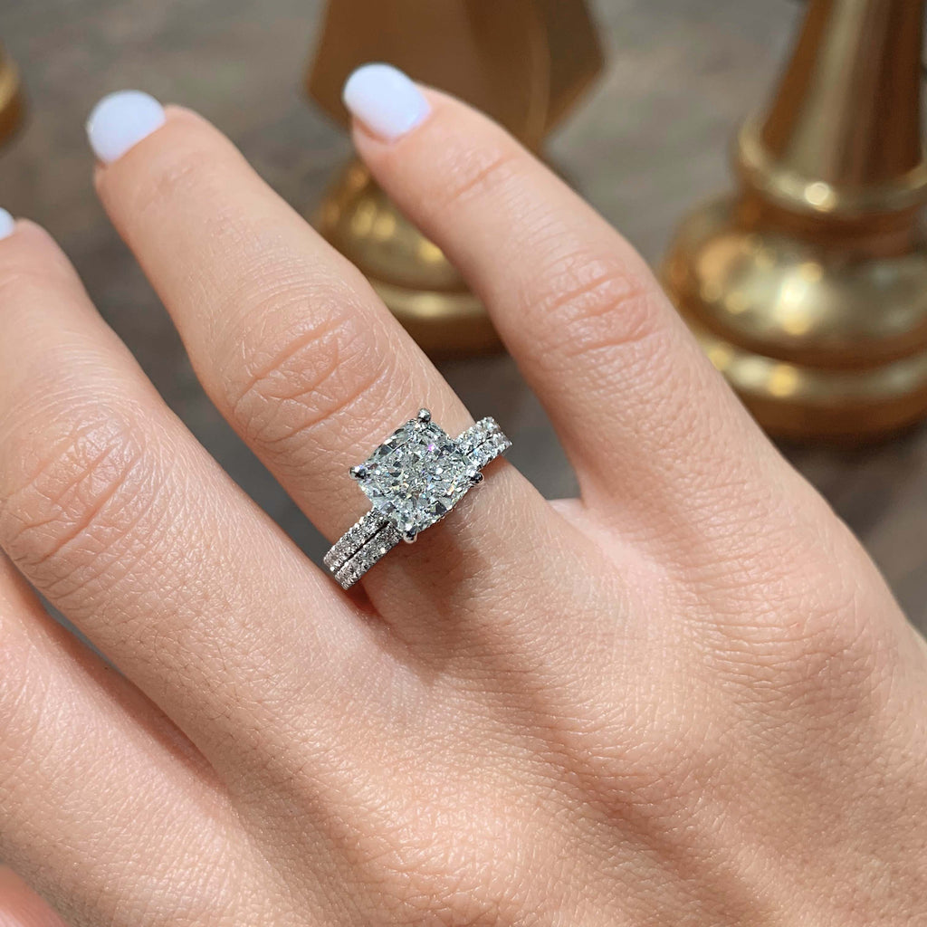 Cushion Hidden Halo Diamond Bridal Set