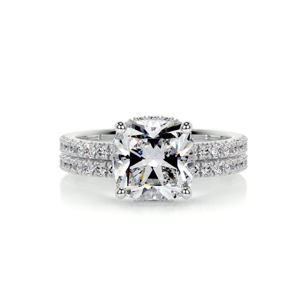 Cushion Hidden Halo Pavé Lab Diamond Bridal Set