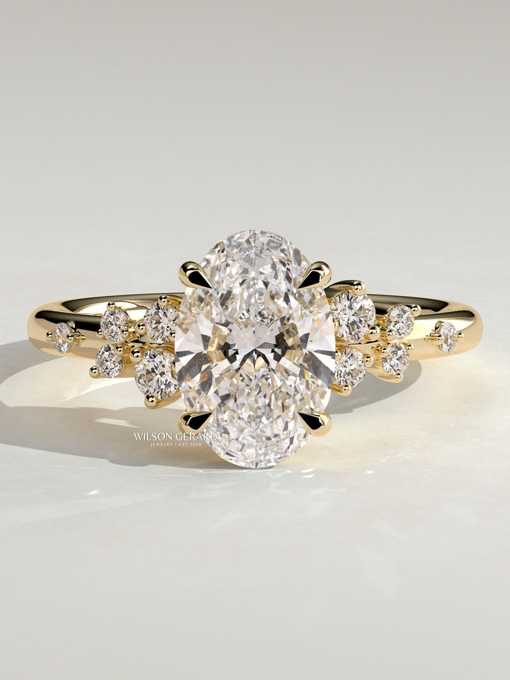 oval lab grown diamond engagement ring cluster