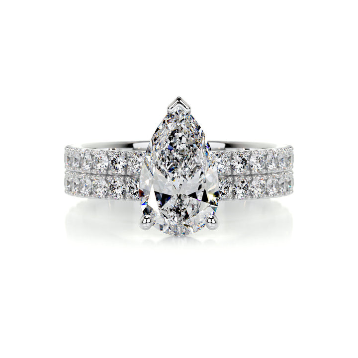 Pear Solitaire Pavé Lab Diamond Bridal Ring Set