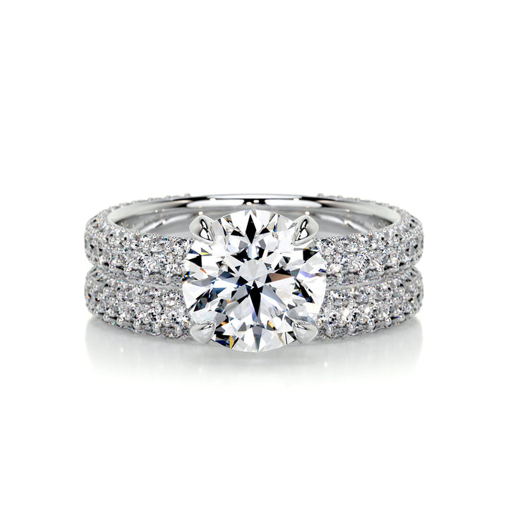 Round Solitaire Pavé Lab Diamond Bridal Ring Set