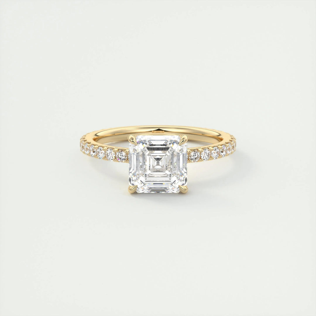 2 carat asscher pavé engagement ring lab grown diamond F VS1 USA