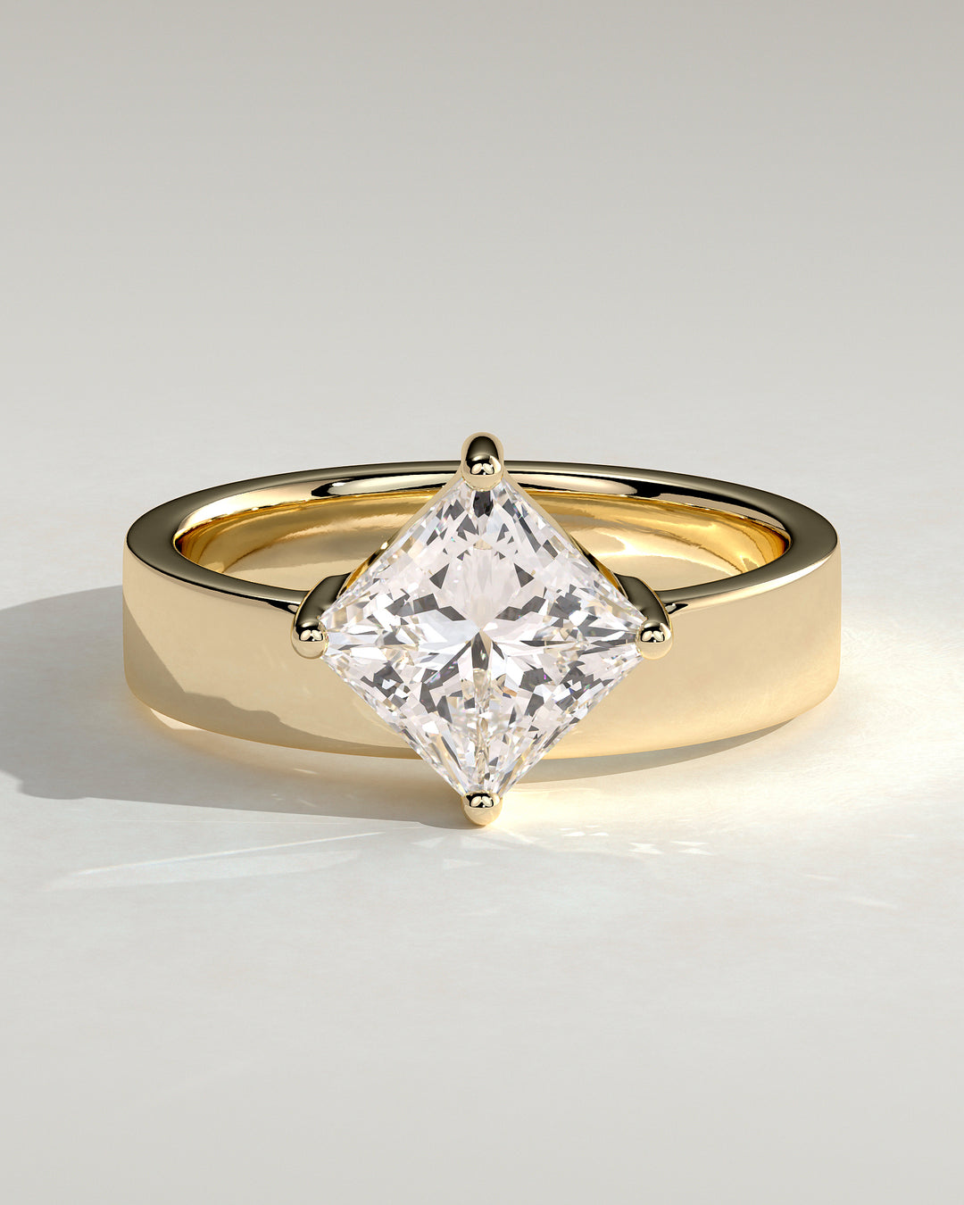 2.0ct Asscher Offset Setting Flat Cigar Band Engagement Ring
