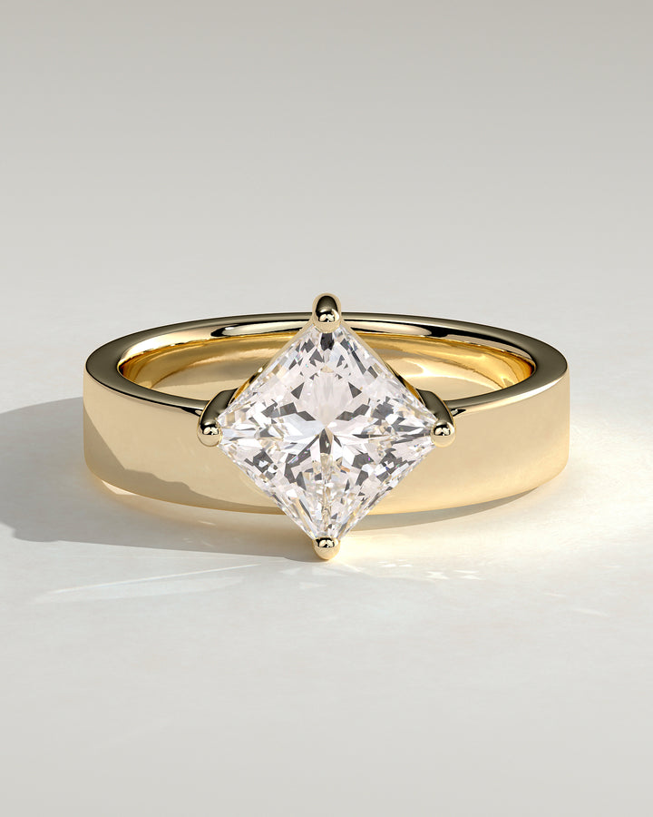 2.0ct Asscher Offset Setting Flat Cigar Band Engagement Ring