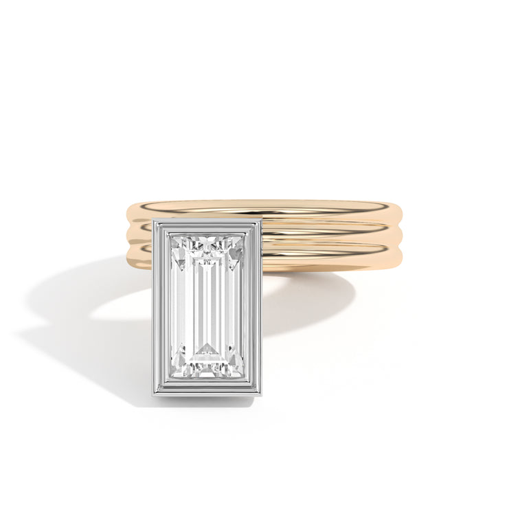Baguette Cut Bezel Set Lab Grown Diamond Engagement Ring