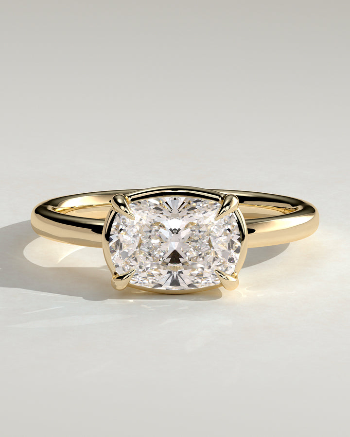 2.0ct East West Elongated Cushion Bezel Frame Engagement Ring