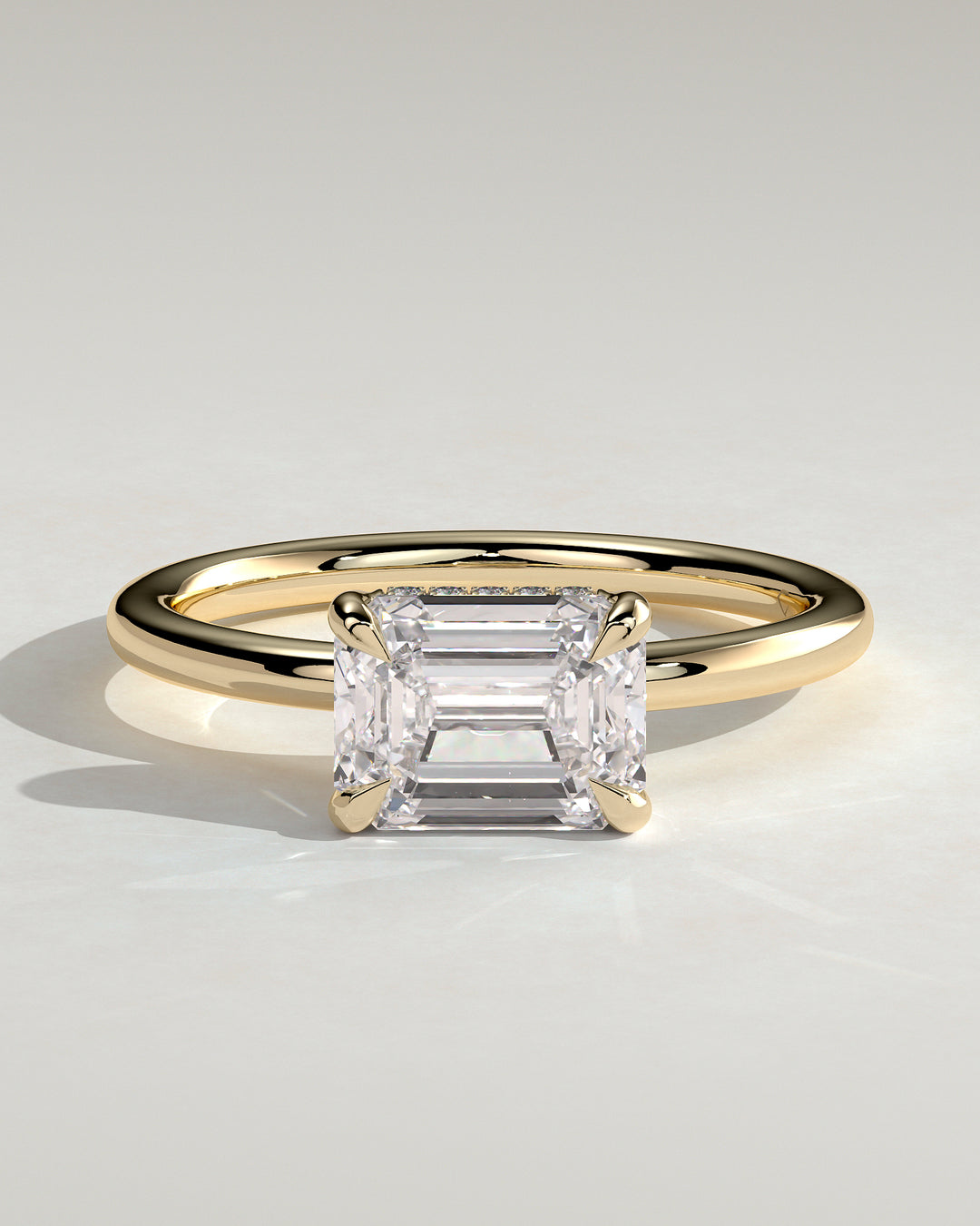 2.0ct East West Emerald Cut Lab Diamond Hidden Halo Engagement Ring