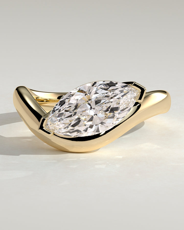 2.0ct East West Marquise Solitaire Curved Band Engagement Ring