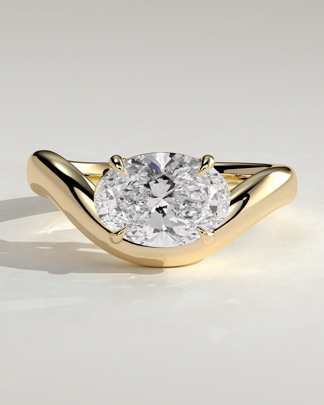 2.0ct East West Oval Solitaire E/VS2 Wave Band Engagement Ring