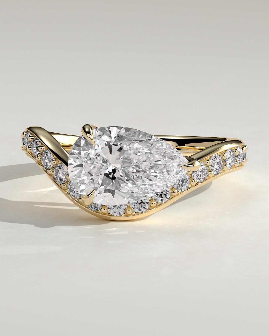 2.0ct East West Pear Lab Grown Diamond Solitaire Pave Engagement Ring