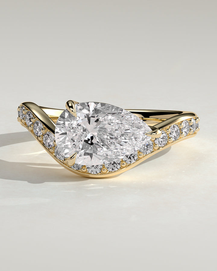 2.0ct East West Pear Lab Grown Diamond Solitaire Pave Engagement Ring