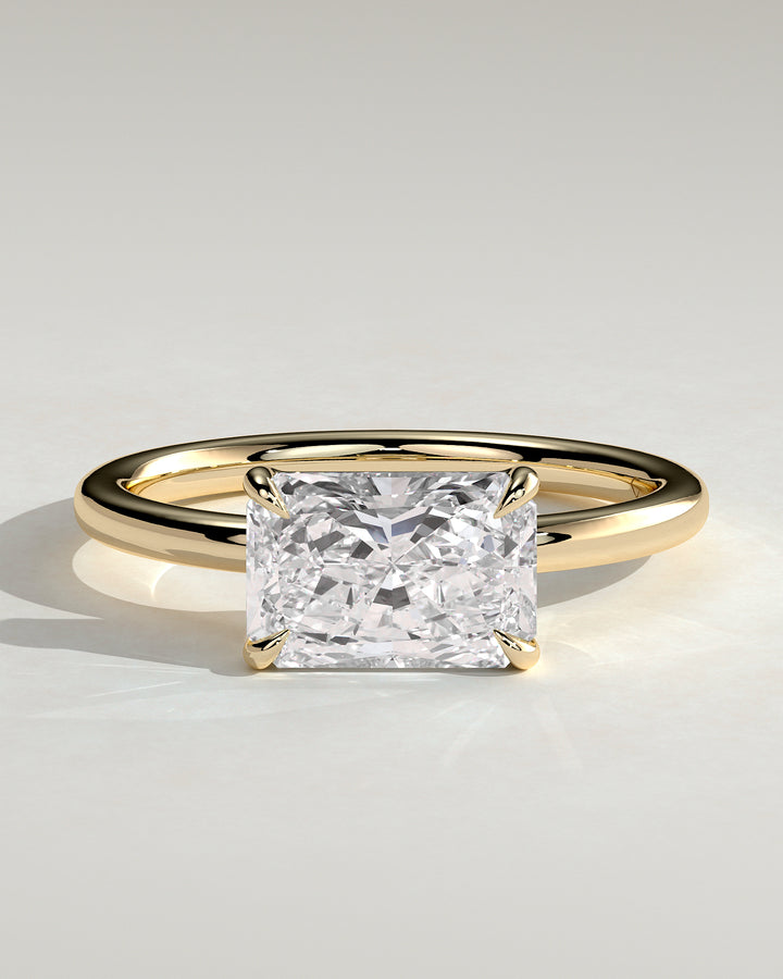 2.0ct  East West Radiant Solitaire Raised Basket Gallery Engagement Ring