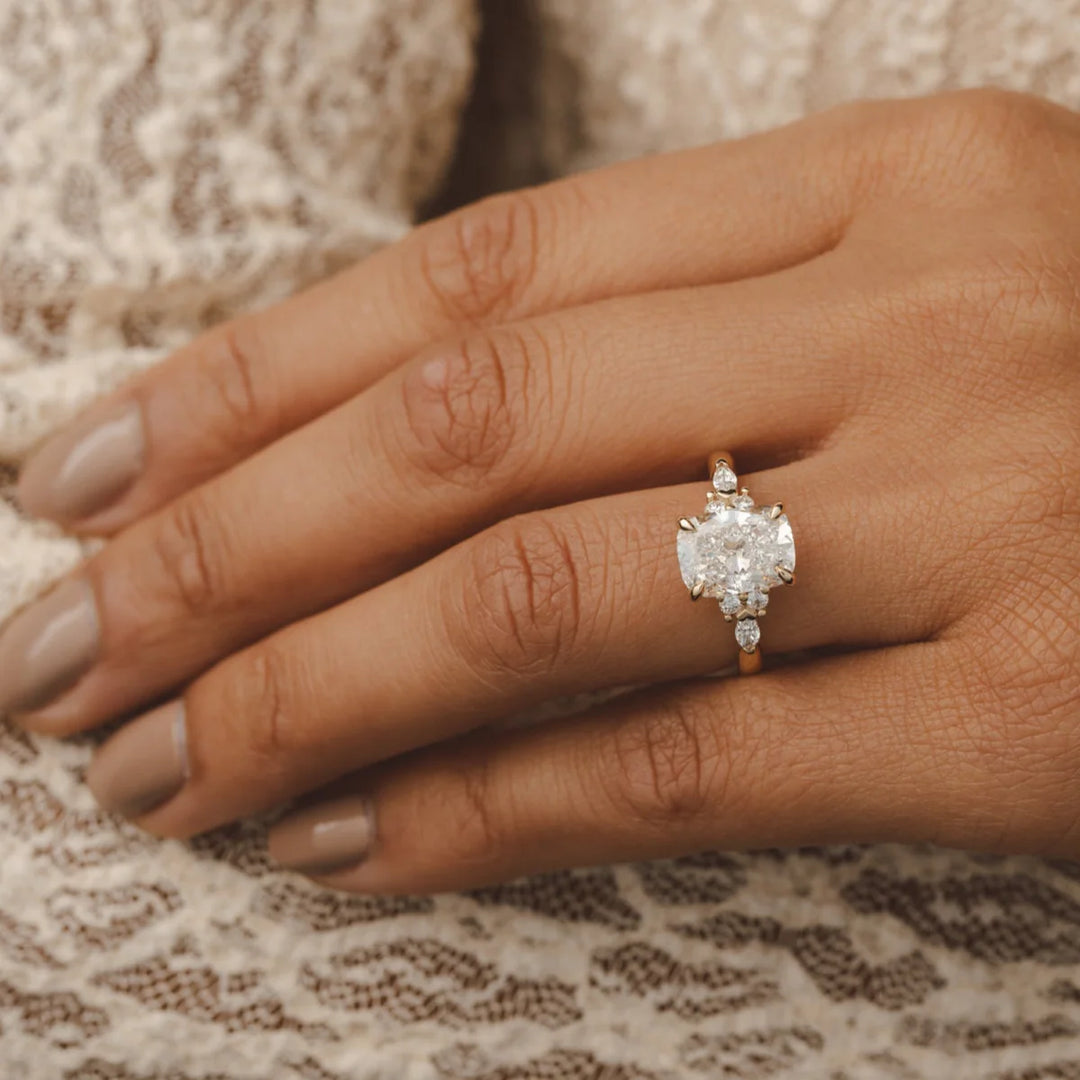 Elongated Cushion Cluster IGI Certified Lab Grown Diamond Ring