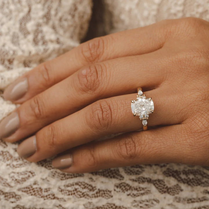 Elongated Cushion Cluster IGI Certified Lab Grown Diamond Ring