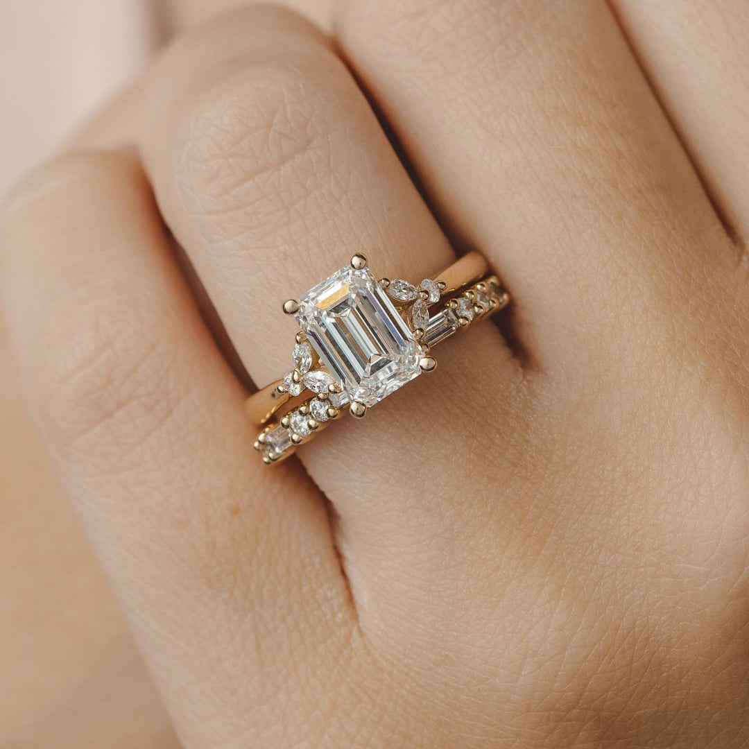 2.0ct Emerald Cut Cluster IGI Certified Bridal Ring Set