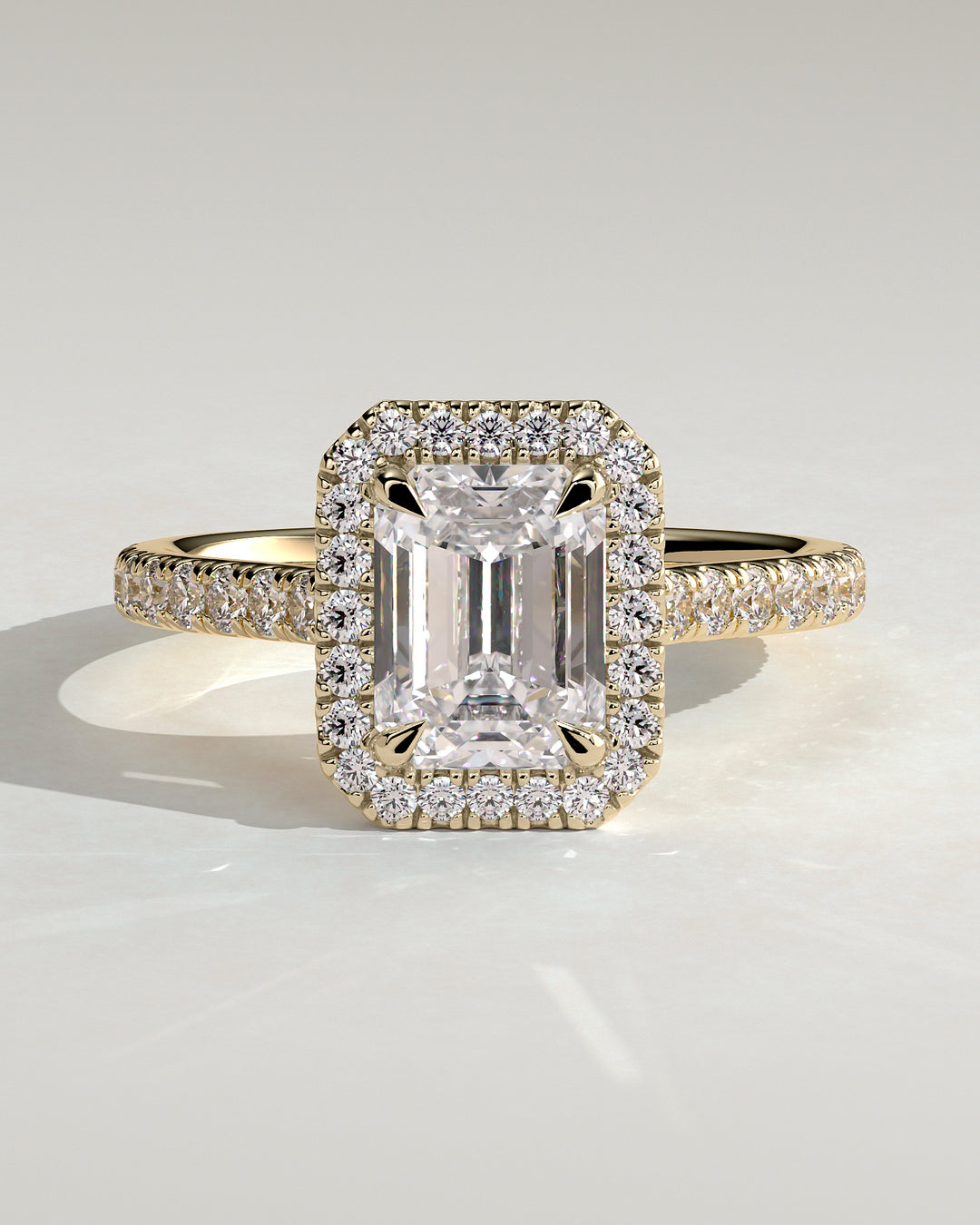2.0ct Emerald Cut Halo F/VS2 CVD Pave Solitaire Engagement Ring