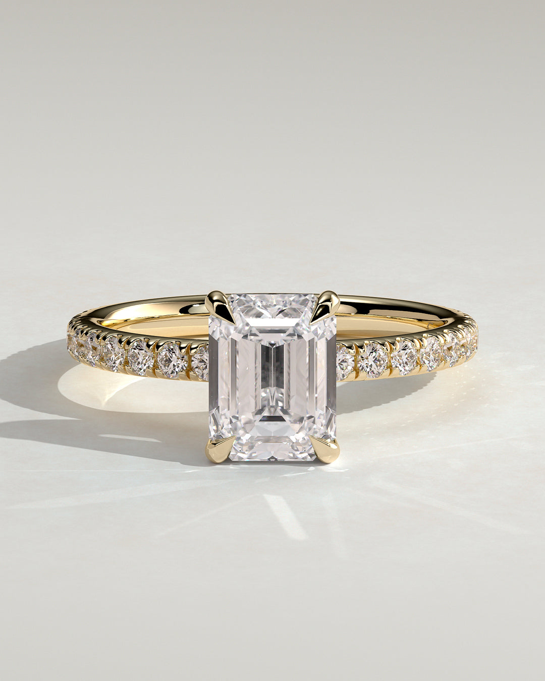 2.0ct Emerald Cut Hidden Halo Lab Grown Diamond Pave Engagement Ring
