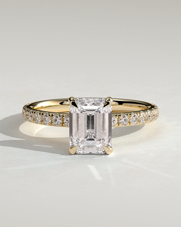 2.0ct Emerald Cut Hidden Halo Lab Grown Diamond Pave Engagement Ring