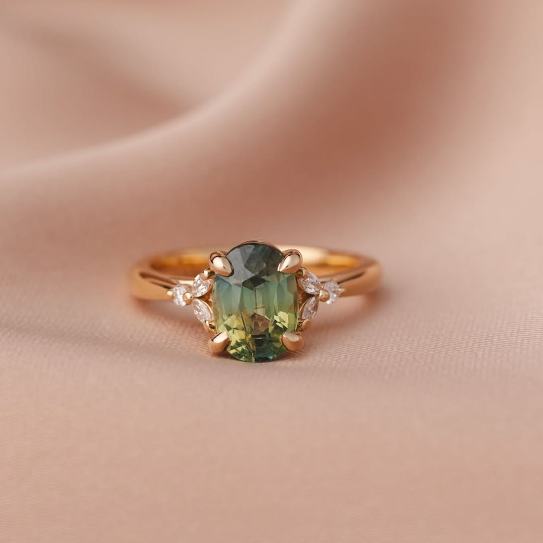 2.0ct Green Oval Cluster IGI Certified Lab Grown Diamond Ring