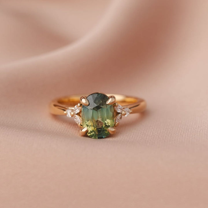 2.0ct Green Oval Cluster IGI Certified Lab Grown Diamond Ring