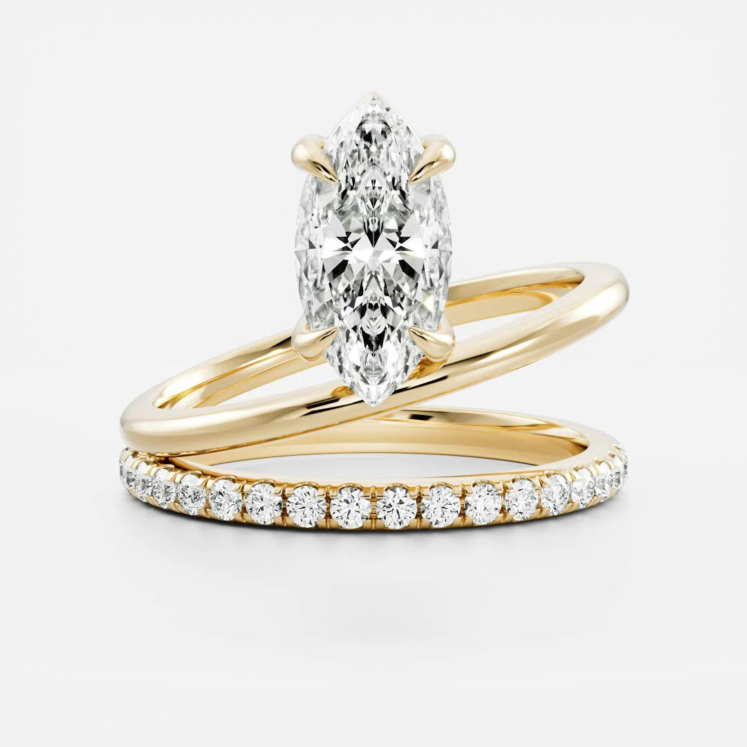 2 carat marquise double band pavé engagement ring lab grown diamond USA