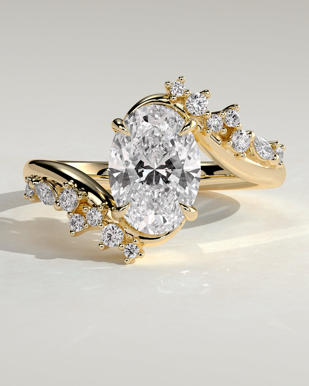 2.0ct Oval Bypass Set IGI Certified Clustered Engagement Ring