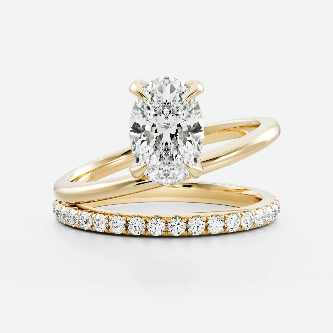 2 carat oval double band pavé engagement ring lab grown diamond USA