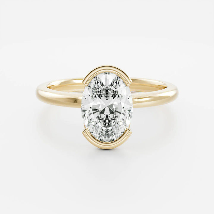 2 carat oval half bezel engagement ring lab grown diamond IGI certified solitaire