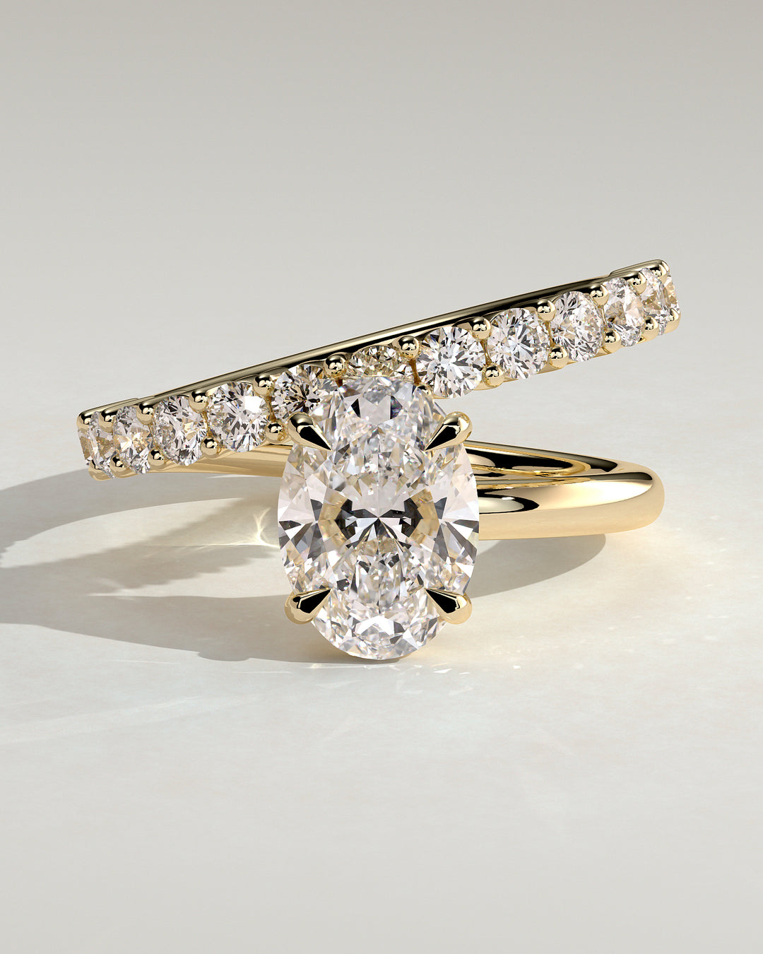 2.0ct Oval Solitaire Angled Pave Band Half Engagement Ring