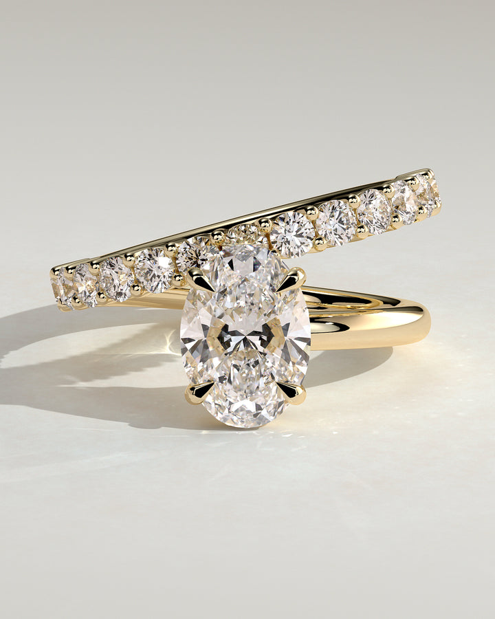 2.0ct Oval Solitaire Angled Pave Band Half Engagement Ring