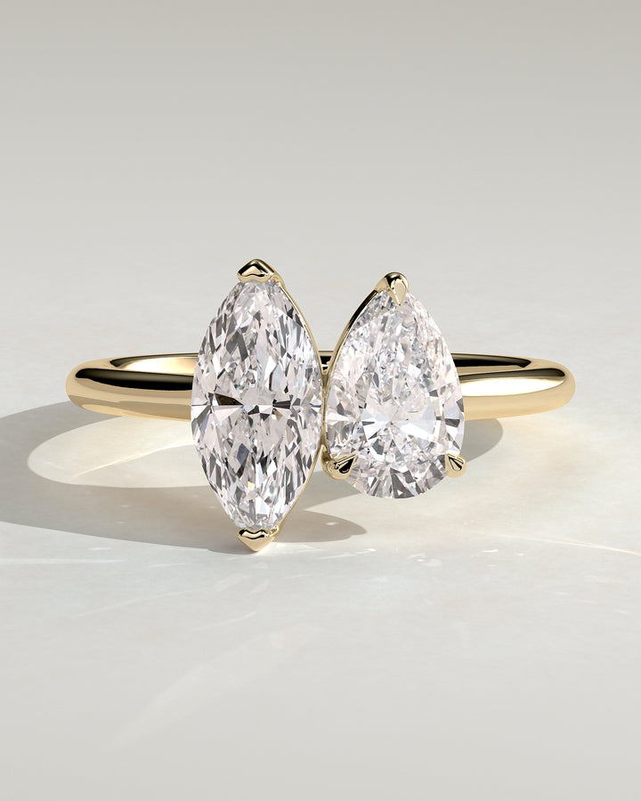 2.0ct Pear and Marquise Toi et Moi Cathedral Engagement Ring