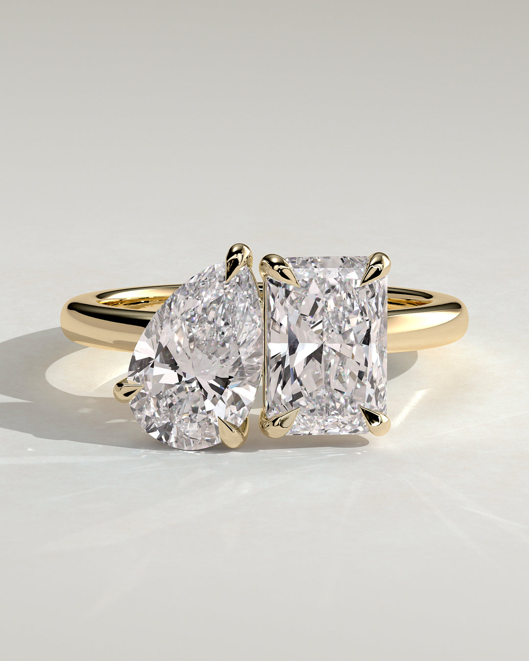 2.0ct Radiant And Pear IGI Certified CVD Toi et Moi Engagement Ring