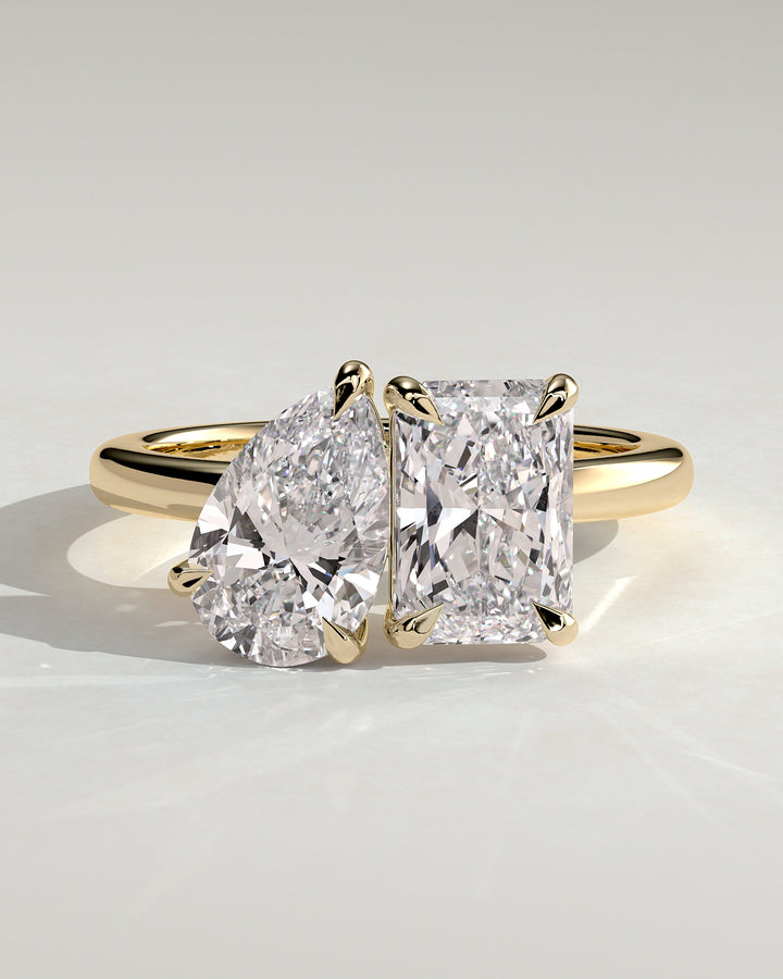 2.0ct Radiant And Pear IGI Certified CVD Toi et Moi Engagement Ring