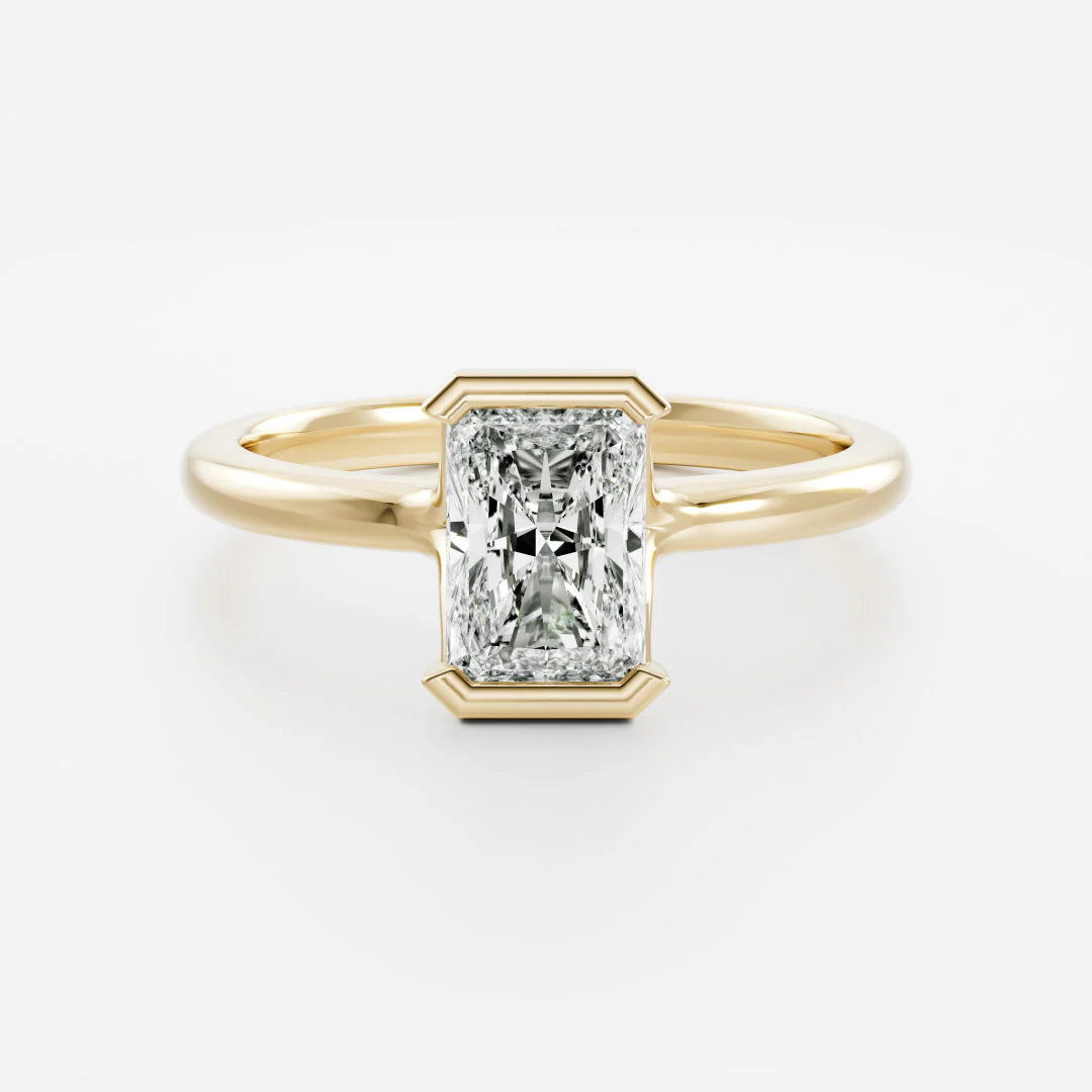 2 carat radiant half bezel engagement ring lab grown diamond IGI certified solitaire