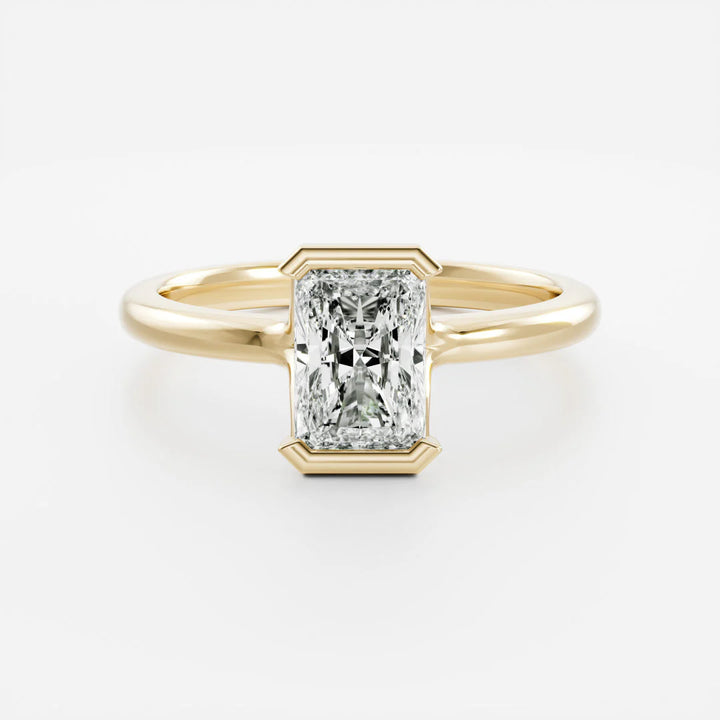 2 carat radiant half bezel engagement ring lab grown diamond IGI certified solitaire