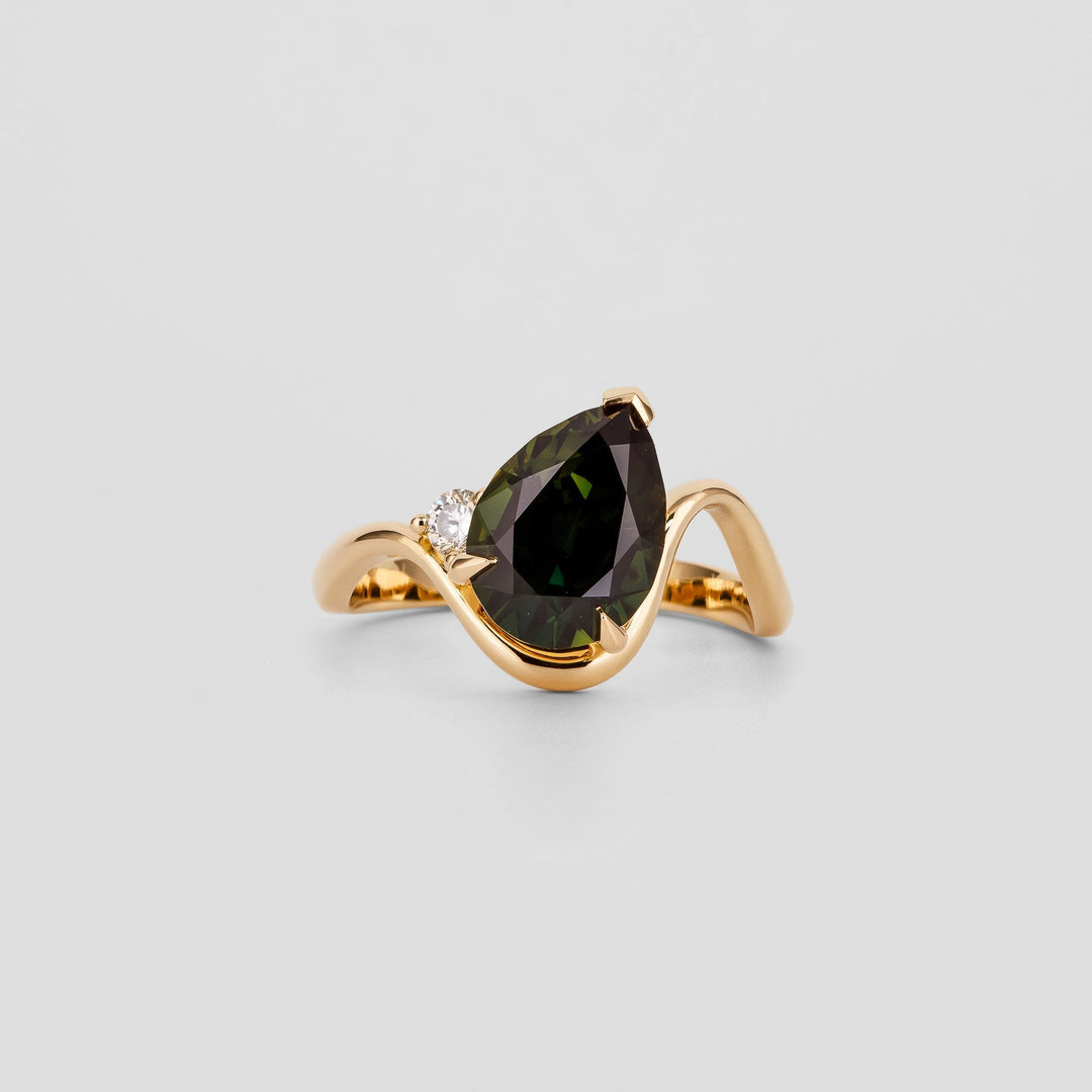 Pear Australian Green Sapphire Diamond Engagement Ring