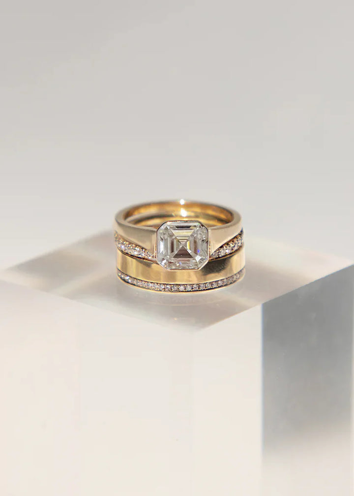 Asscher Bezel Set Lab Grown Diamond Solitaire Engagement Ring With Wedding Band