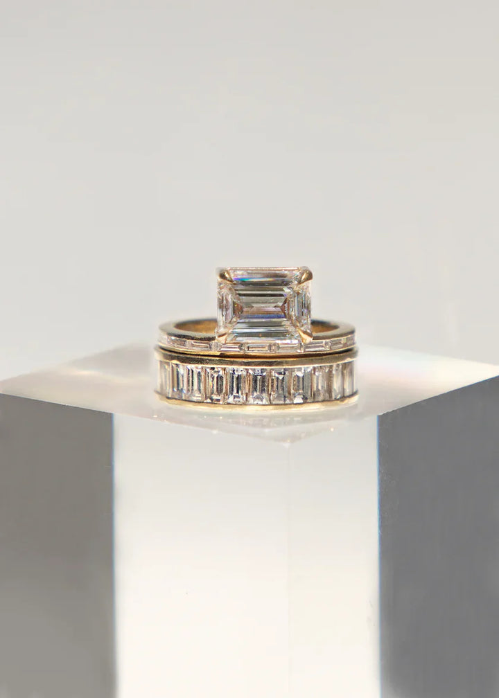2.50ct Emerald Floating E/VS CVD Diamond Pave Engagement Ring With Wedding Band