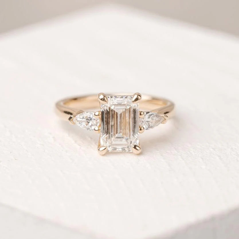 2.5CT Emerald Cut Lab Grown Diamond Three Stone Bridal Ring Set