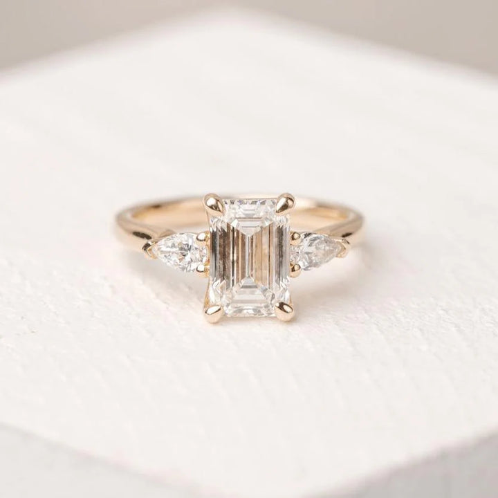 2.5CT Emerald Cut Lab Grown Diamond Three Stone Bridal Ring Set