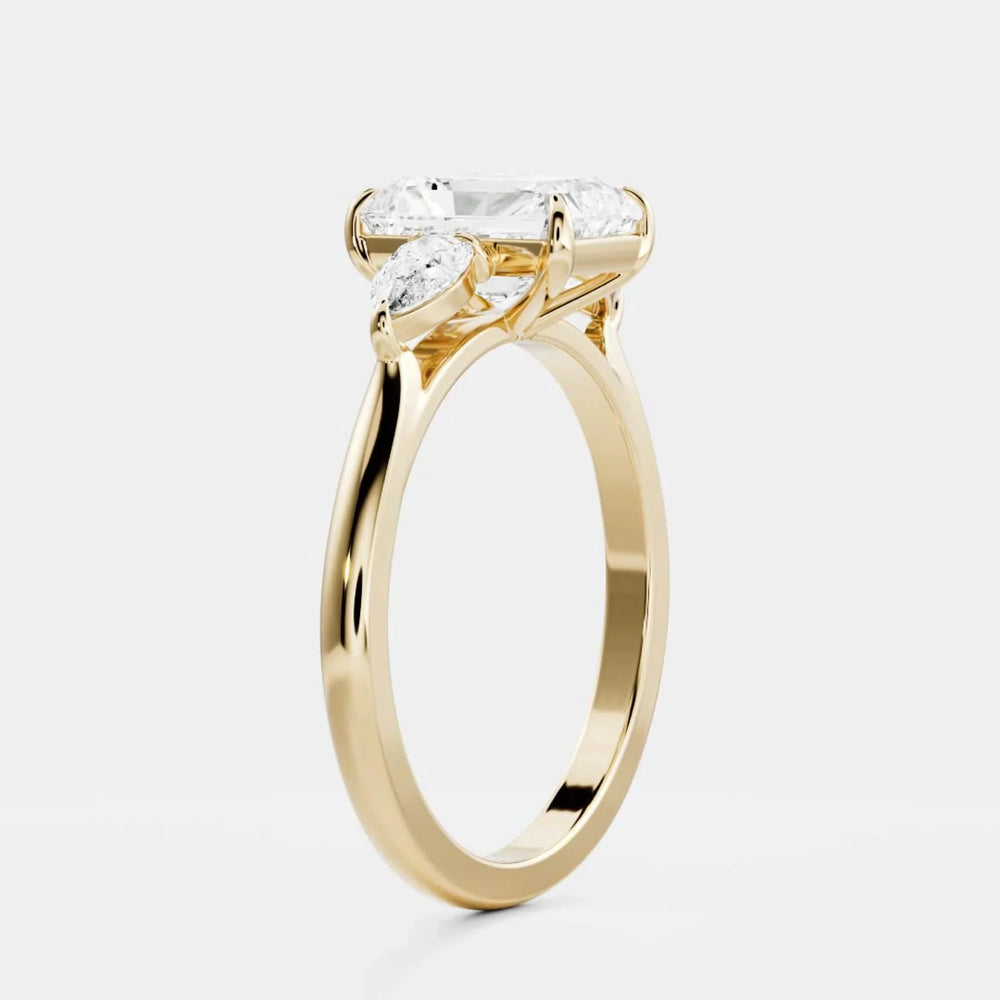 2.5ct radiant IGI lab grown diamond three stone engagement ring USA